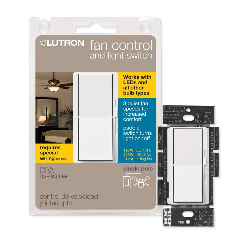 Lutron Diva 120VAC 1.5A 1P Gloss White 3-Speed Rocker Fan Control, large image number 2
