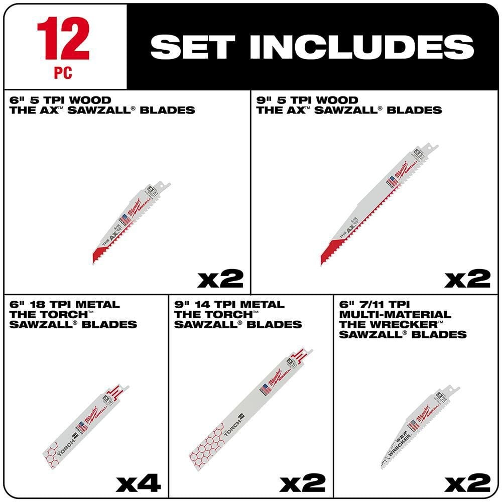 Milwaukee 12-Piece SAWZALL Blade Set, large image number 2