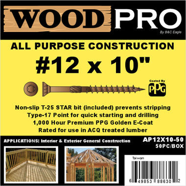 Woodpro (50) #12 x 12 In. All Purpose Wood Screws, large image number 1