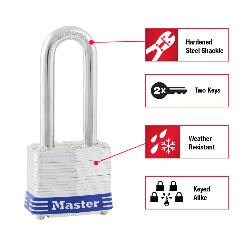 Master Lock 1-9/16 Inch Laminated Steel Body 4-Pin Locking Keyed Alike Padlock, large image number 2