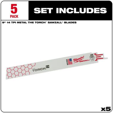 Milwaukee 9 in. 14 TPI THE TORCH SAWZALL Blade 5PK, large image number 1