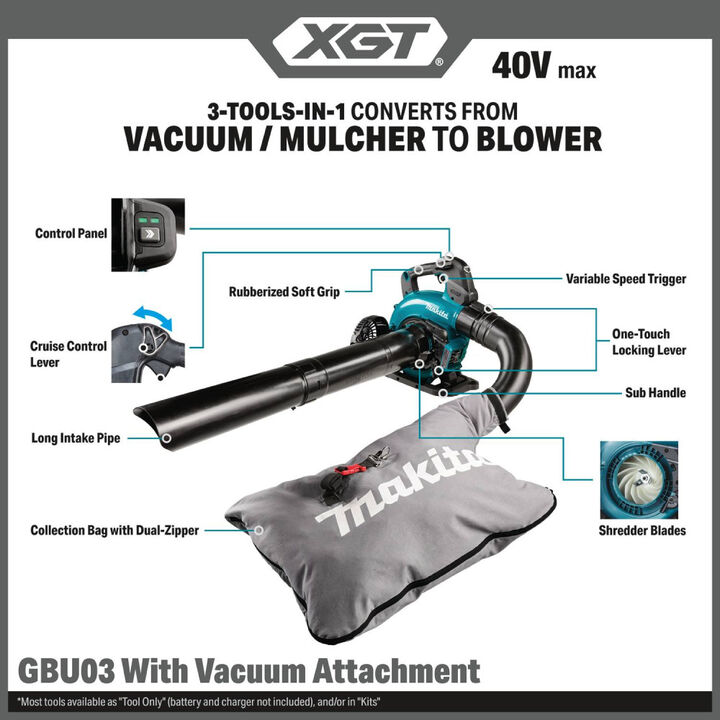 Makita 40V max XGT Brushless Blower with Vacuum Attachment (Bare Tool), large image number 1