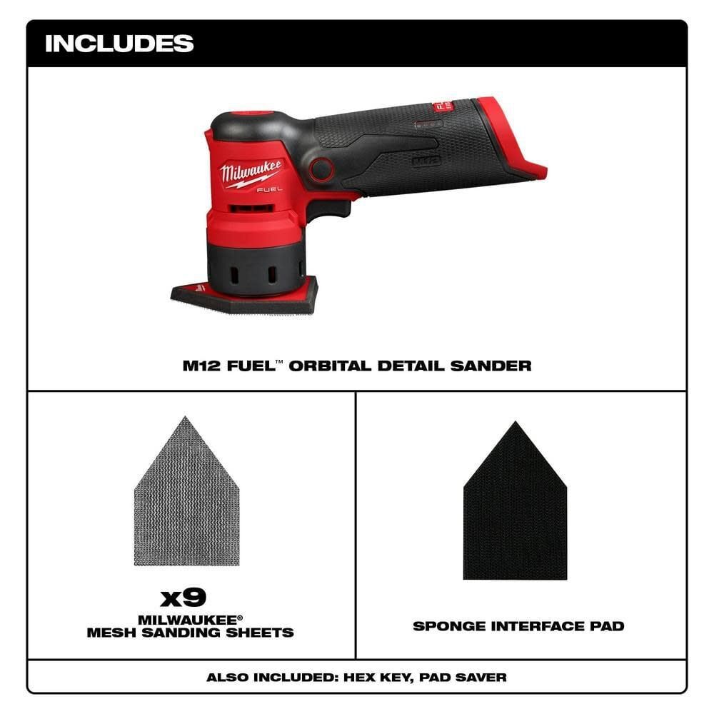 Milwaukee M12 Orbital Sander (Bare Tool), Assorted Mesh Sanding Sheet-36 Pack Bundle, large image number 6