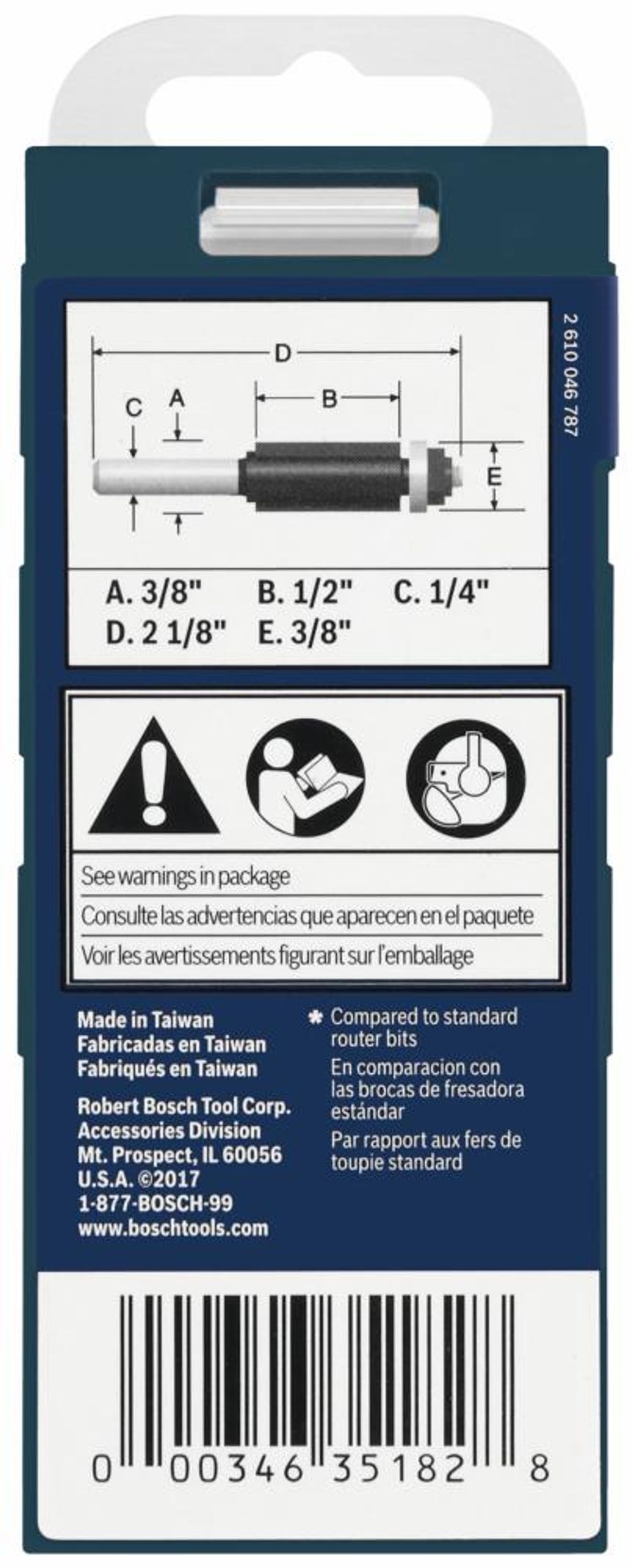 Bosch 3/8 Inch x 1/2 Inch Carbide-Tipped Double-Flute Flush Trim Router Bit, large image number 4
