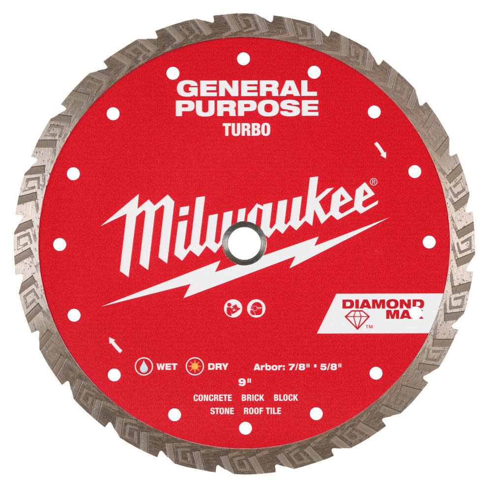 Milwaukee DIAMOND MAX 9 Inch Turbo Rim Diamond Blade for Concrete, Stone, and Brick, large image number 1