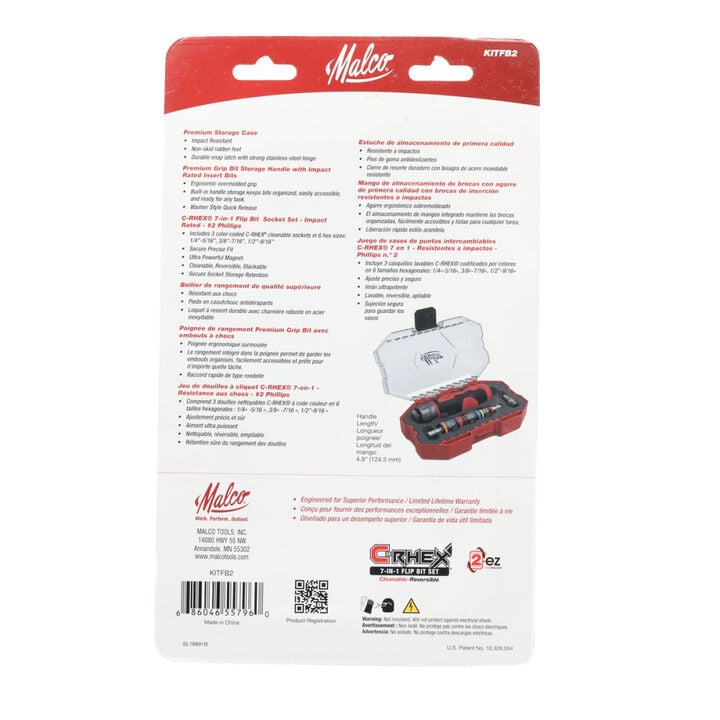 Malco Products C-RHEX 7-in-1 Flip Bit Socket Set Service Kit with Storage Handle in Premium Case, large image number 11