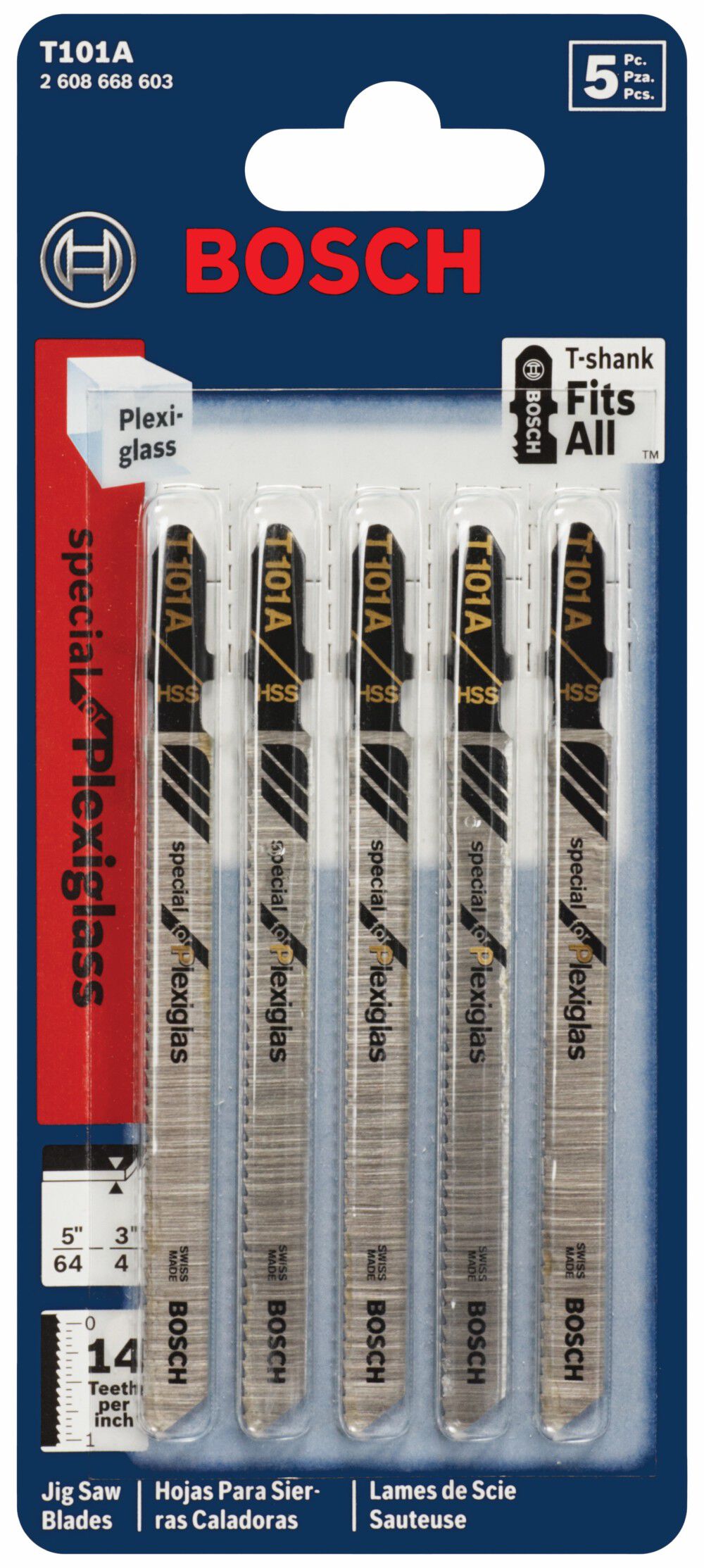 Bosch 4 Inch 14 TPI Plexiglas Cutting T-Shank Jig Saw Blade 5 Piece, large image number 2