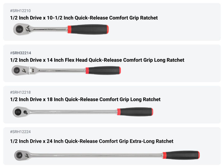 Tekton 1/4, 3/8, 1/2 Inch QR Comfort Grip Ratchet and Breaker Bars, 15 Pieces, large image number 3