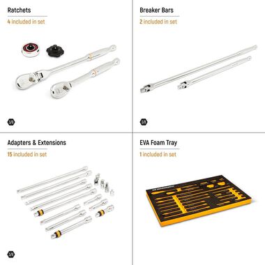 GEARWRENCH 1/2, 3/8, 1/4 Inch Ratchet and Drive Tool Set, SAE and Metric Socket Set Bundle with Tray