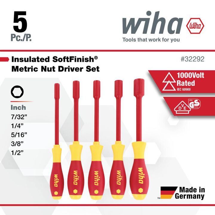 Wiha Insulated SoftFinish Inch Nut Driver Set 5 piece, large image number 2