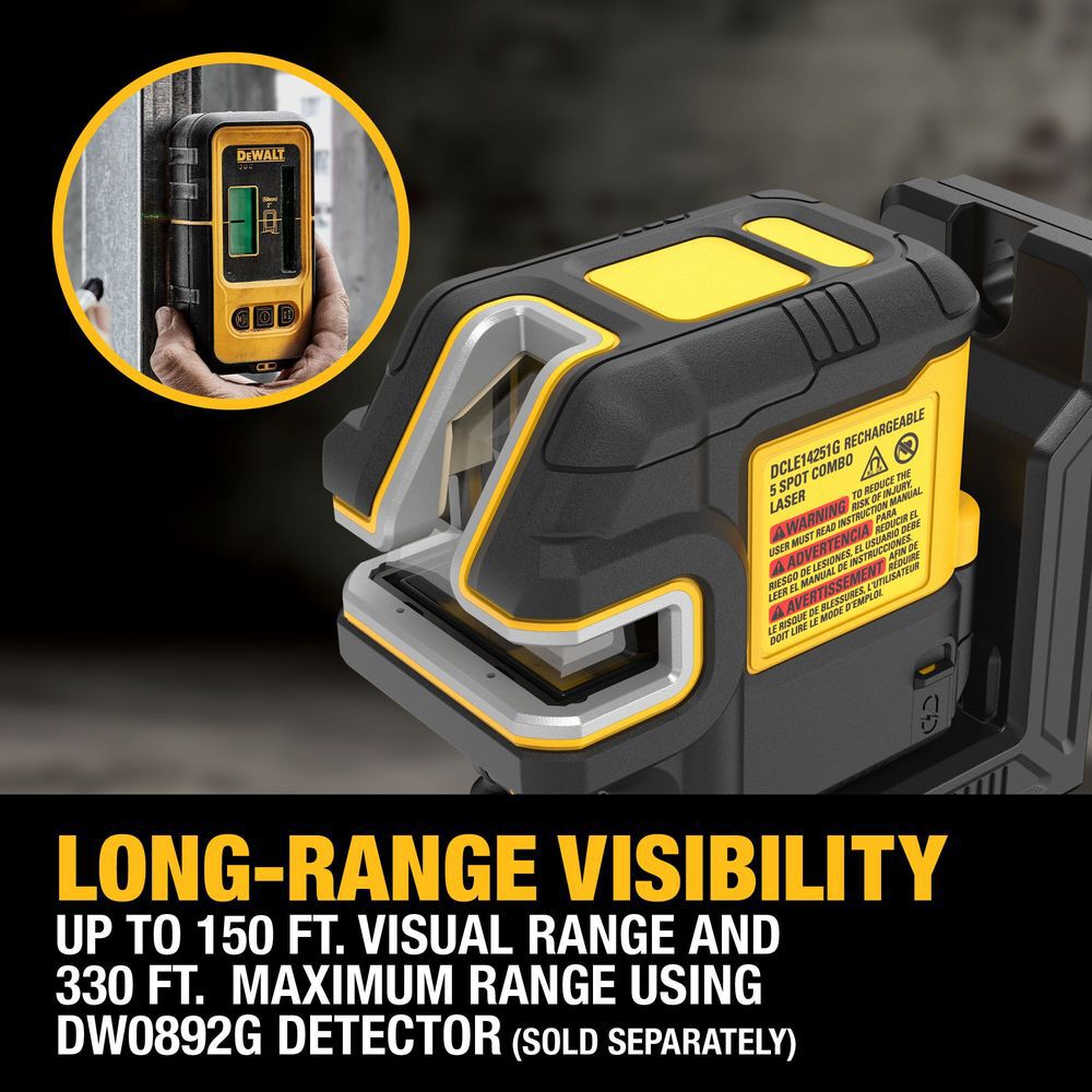 DEWALT USB Rechargeable Green 5 Spot & Cross Line Laser Base Kit, large image number 4