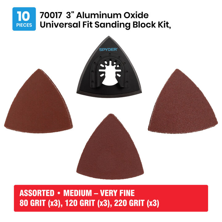 Spyder 3 Inch Oscillating Tool Detail Sanding Kit, 80/120/220 Grit, Hook & Loop, 10 Pieces, large image number 7