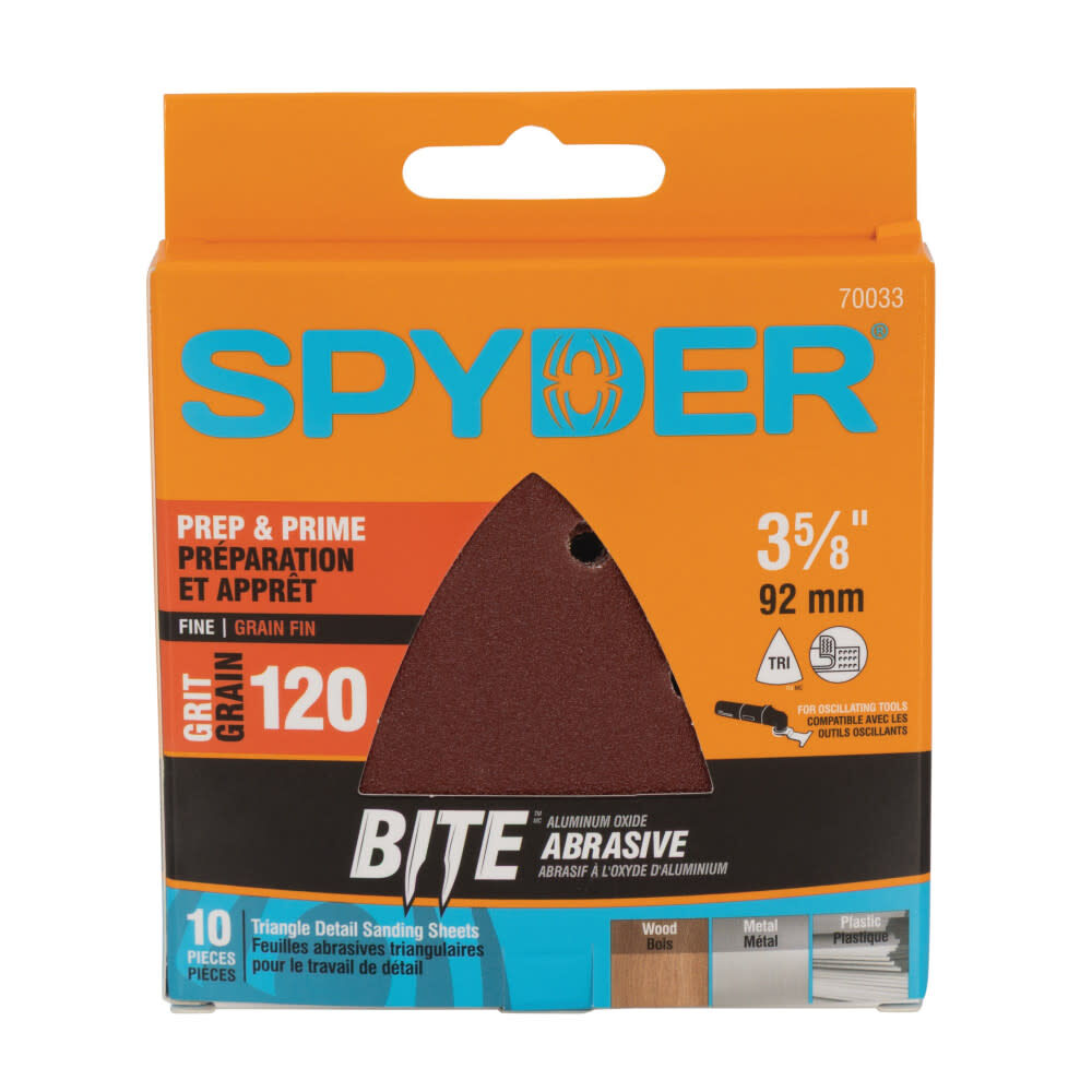 Spyder Detail Sander Triangle, 120 Grit Alum Oxide, 3-5/8 Inch Mouse, 10 Pieces, large image number 1