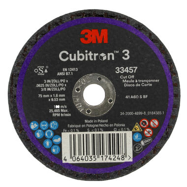 3M Cubitron 3 75 mm x 1.6 mm x 9.53 mm Ceramic Cut-Off Wheel, 5 Pack