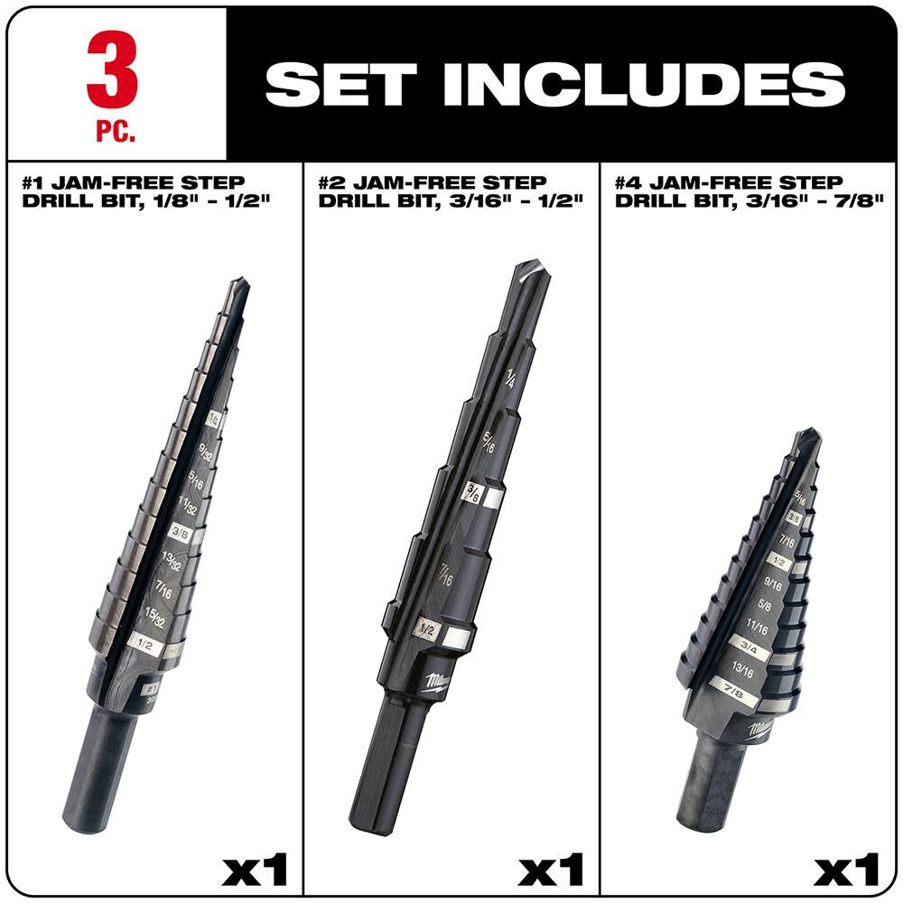 Milwaukee 3Piece Step Drill Bit Set 48899221 from Milwaukee Acme Tools