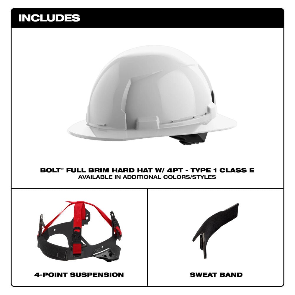 Milwaukee BOLT Red Full Brim Hard Hat with 4pt Ratcheting Suspension Type 1 Class E & USB Cooling Fan Bundle, large image number 12