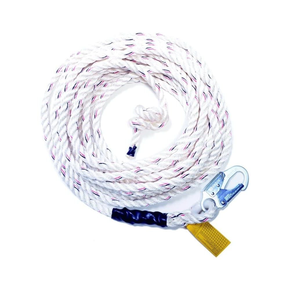 Guardian Fall Protection 50 Foot Polydac Rope with Snap Hook End – 11331