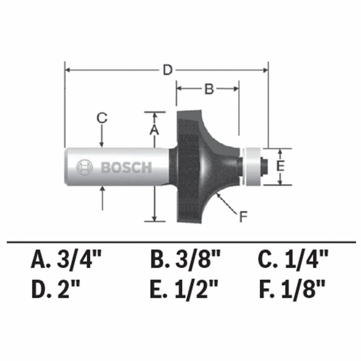 Bosch 1/8in x 3/8in Carbide Tipped Roundover Router Bit, large image number 5