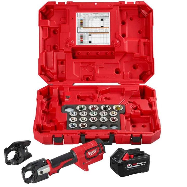 Milwaukee M18 FORCE LOGIC 600 MCM AL Crimper with 750 MCM Expanded Jaw & M18 REDLITHIUM HIGH OUTPUT XC5 Battery