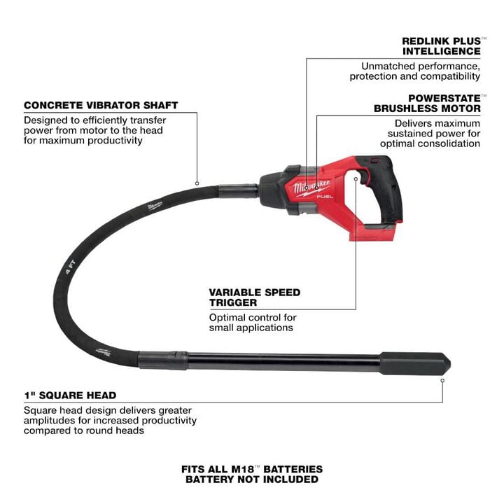 Milwaukee M18 FUEL 4' Concrete Pencil Vibrator (Bare Tool), large image number 6