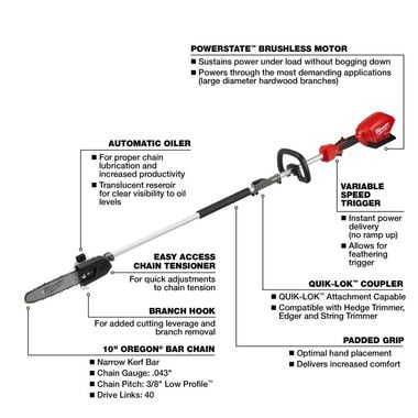 Milwaukee M18 FUEL 10inch Pole Saw with QUIK LOK Reconditioned (Bare Tool), large image number 6