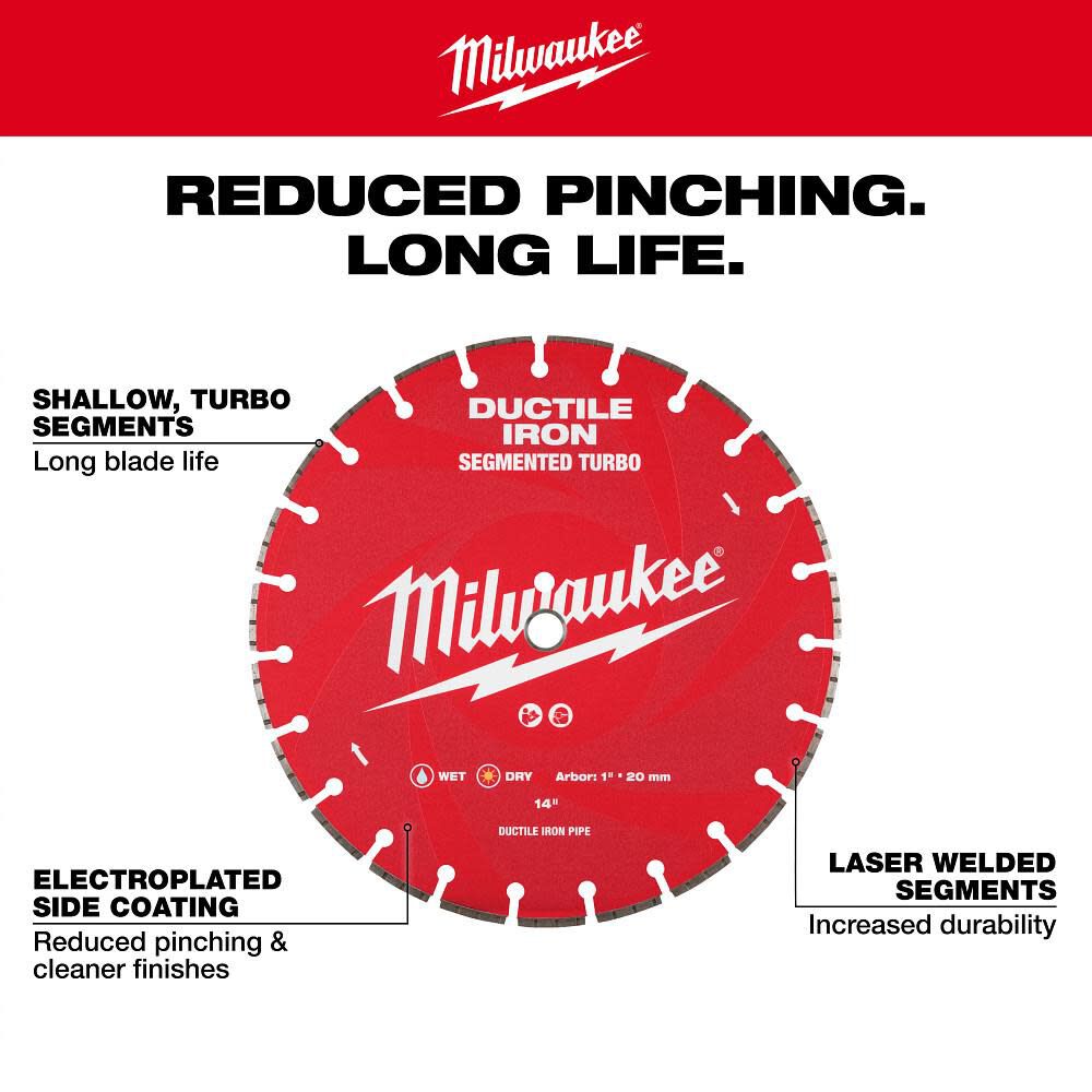 Milwaukee 14 Inch Segmented Rim Diamond Blade for Ductile