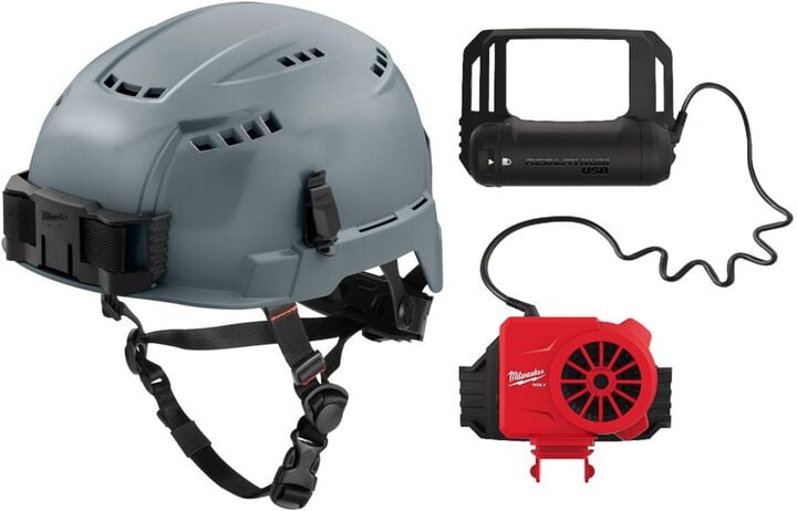 Milwaukee BOLT Gray Vented Helmet Class C & USB Cooling Fan Bundle, large image number 0