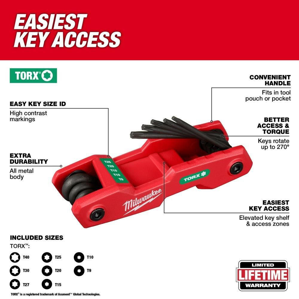 Milwaukee 8 Key Folding Hex Key Set Torx, large image number 2