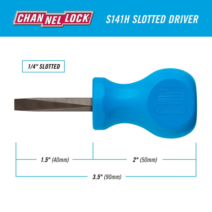 Channellock 1/4 Inch x 1-1/2 Inch Stubby Slotted Screwdriver, large image number 5