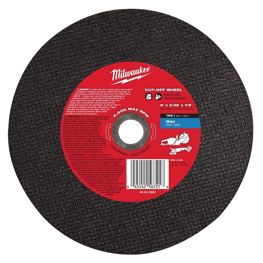 Milwaukee 9 Inch X 3/32 Inch X 7/8 Inch Metal Cut-Off Wheel, large image number 6