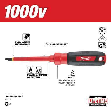 Milwaukee #2 ECX 4inch 1000V Insulated Screwdriver, large image number 1