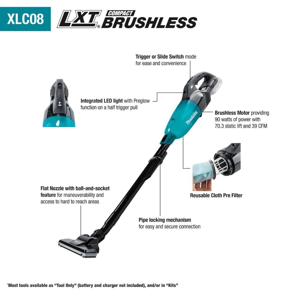 Makita 18V LXT Lithium-ion Compact Brushless Cordless Vacuum Trigger w/ Lock (Bare Tool), large image number 18