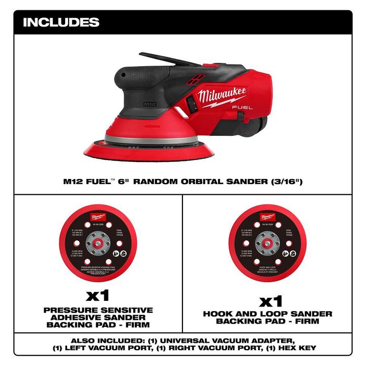 Milwaukee M12 FUEL 6 Inch Random Orbital Sander, 3/16 Inch (Bare Tool), large image number 1