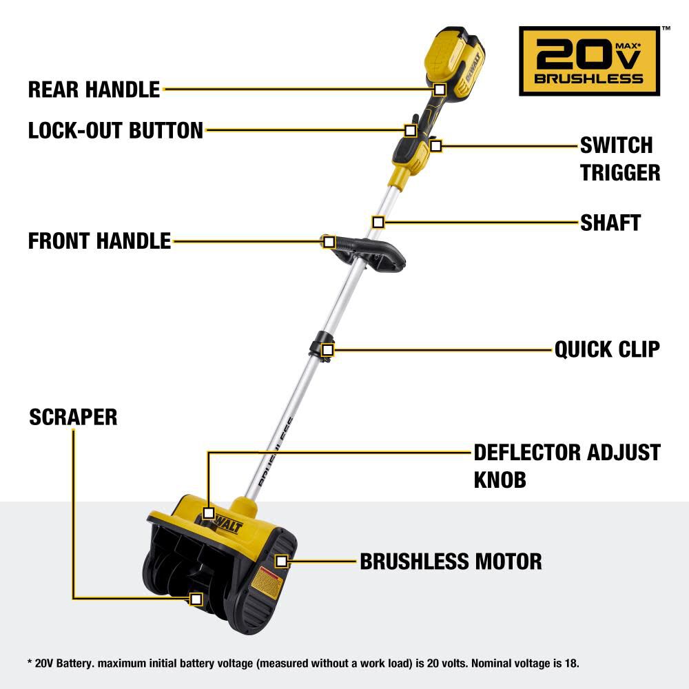 DEWALT 20V 10 Inch Cordless Electric Snow Shovel with 20V MAX 5.0 Ah Battery Charger Kit with Bag Bundle DXSVXA2016 DCB205CK Acme Tools