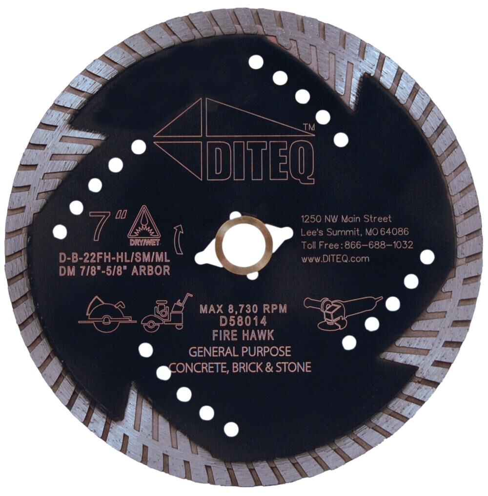 Diteq B-22 Firehawk III 7 Inch Premium Turbo Rim Diamond Blade for Concrete and Masonry, large image number 1