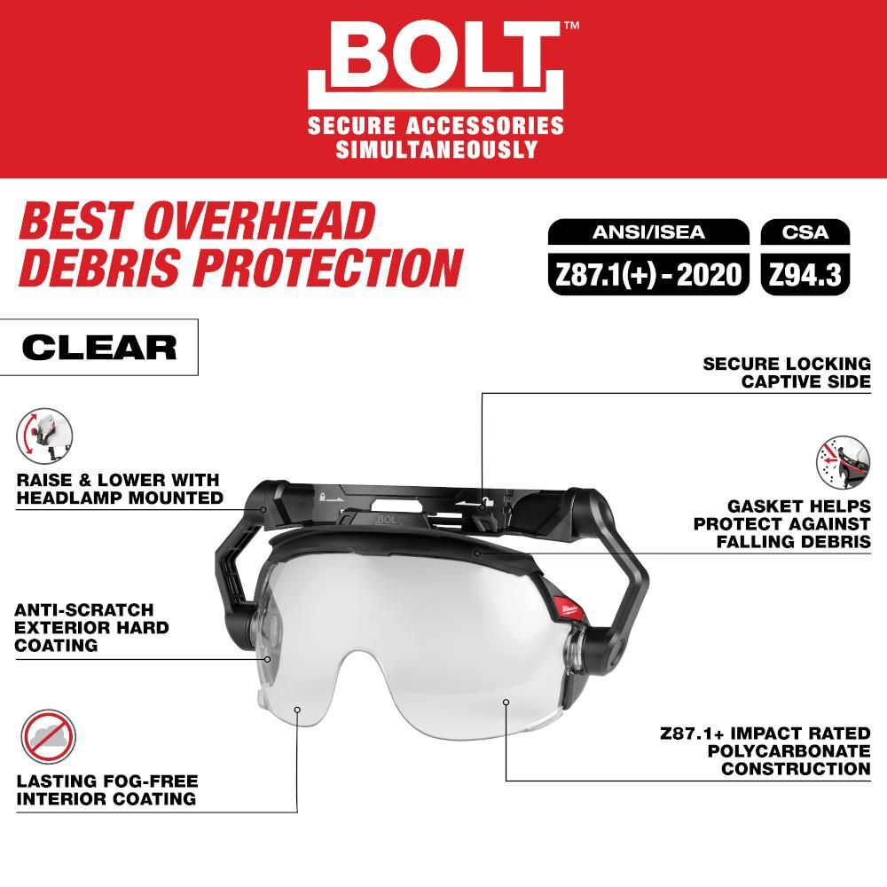 Milwaukee BOLT Gasketed Eye Visor - Clear Dual Coat Lens for BOLT Safety Helmets & BOLT Hard Hats, large image number 3