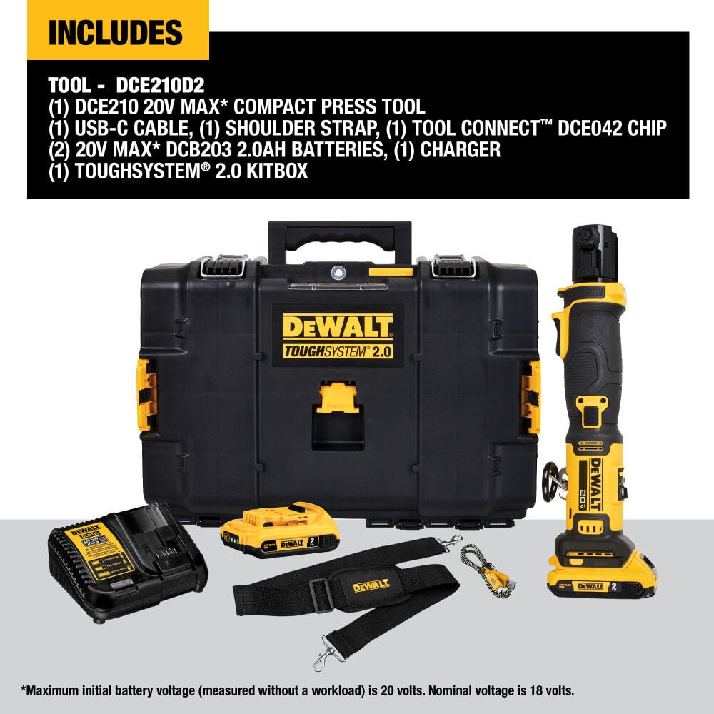 DEWALT 20V Compact Press Tool Kit DCE210D2 - Acme Tools