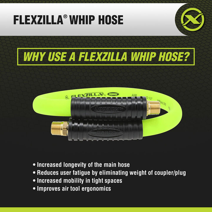 Flexzilla 1/2 Inch x 2 Ft. 300 Psi Polymer Air Whip Hose with 3/8 Inch MNPT, large image number 6