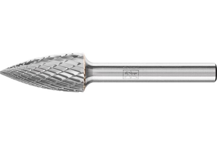 Pferd Carbide Burr SG-5 Pointed Tree Shape Double Cut 1/2 Inch x 1 Inch x 1/4 Inch Shank