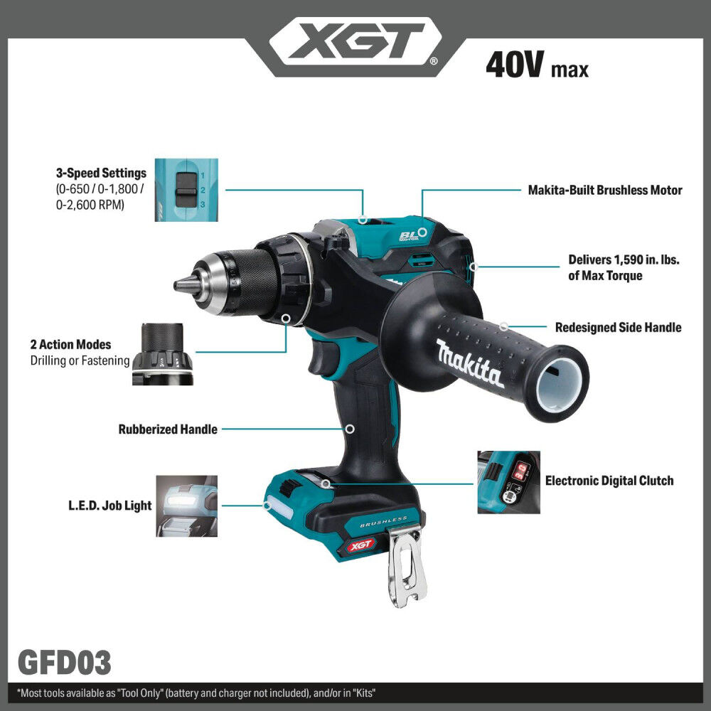 Makita 40V max XGT Brushless Cordless 3-Speed 1/2 Inch Driver-Drill 4 Ah Kit, large image number 2