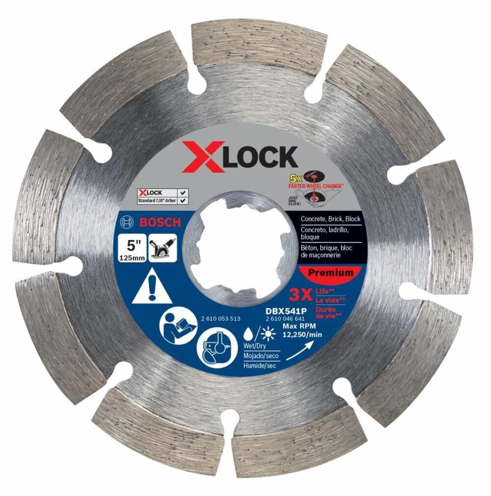 Bosch XLOCK 5 Inch Premium Segmented Rim Diamond Blade for Universal Rough Cuts in General Purpose Concrete – DBX541P