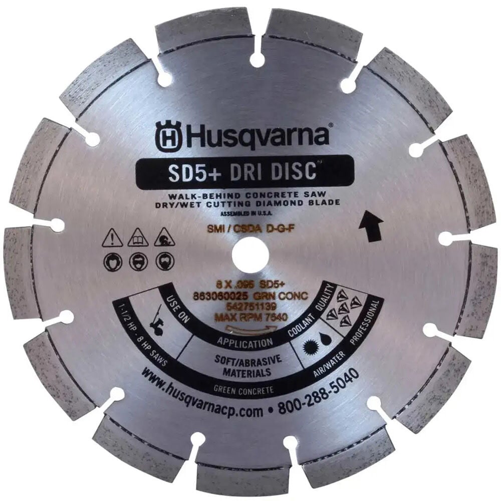 Husqvarna Construction SD5 10 Inch Silver Segmented Rim Diamond Dri Disc for Smooth Cuts in Green Concrete – 542777040