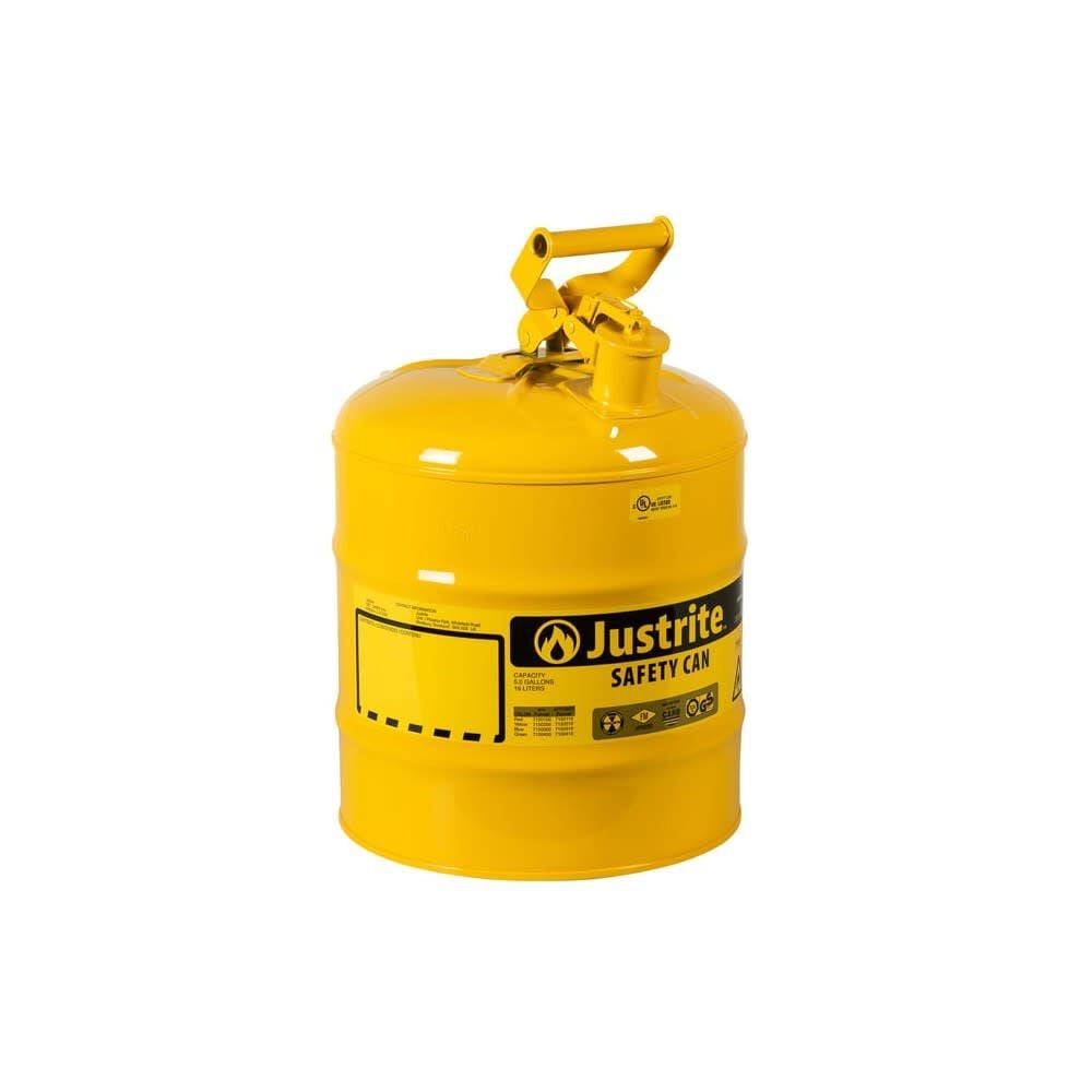 Justrite 5 Gal Steel Safety Yellow Diesel Fuel Can Type I with Flame Arrester – 7150200