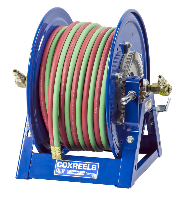 Coxreels Hose Reel Bevel Geared Crank Welding Dual 3/8in x 100' oxy acet, large image number 8