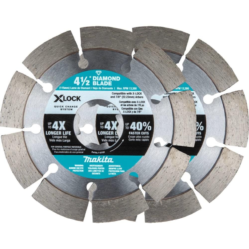 Makita XLOCK 4 1/2 Inch Segmented Rim Diamond Blades for Masonry (2 Pack) - E-07200