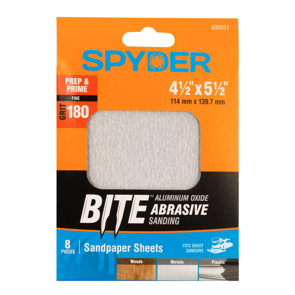 Spyder 8-Sheets Alum Oxide 180 Grit Sandpaper with Stearate, 4.5 x 5.5 Inch, large image number 1