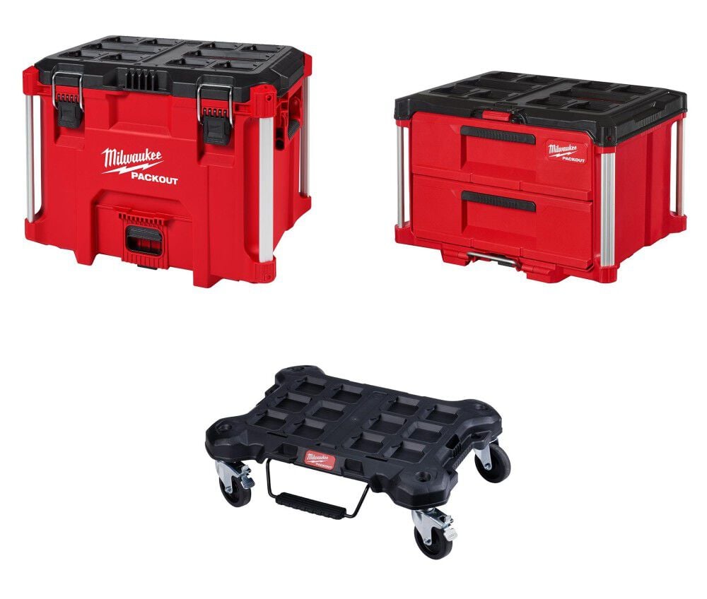Milwaukee PACKOUT XL Tool Box 2 Drawer Tool Box Dolly Bundle – 48-22-8429-8442-8410