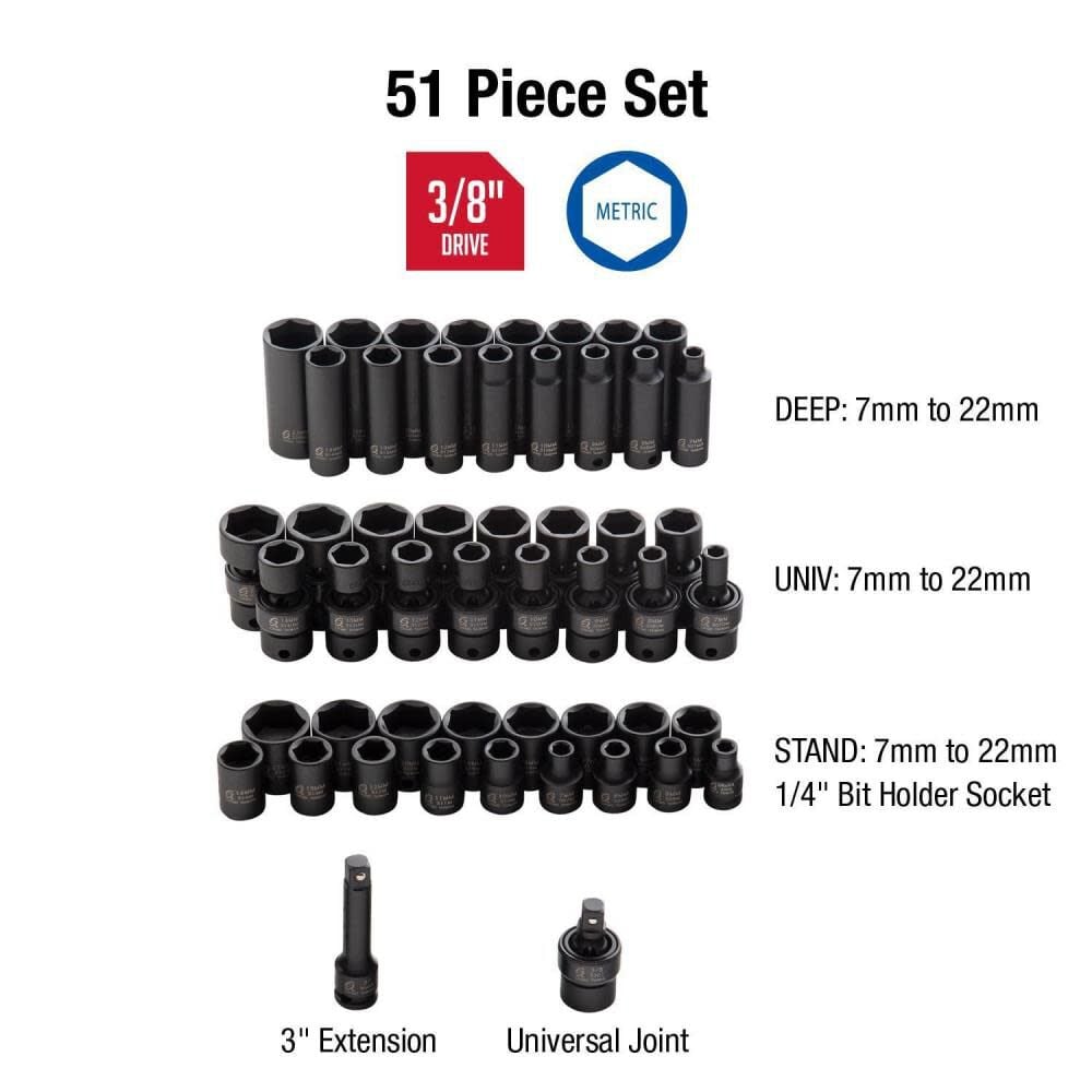 Sunex 51 pc. 3/8 In. Drive Metric Impact Socket Set, large image number 3