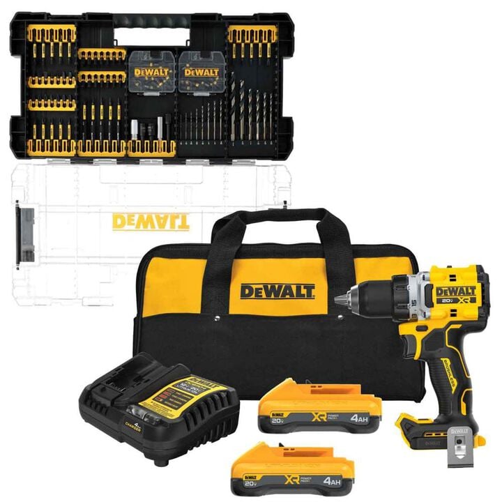 DEWALT 20V MAX XR 1/2 Inch Drill Driver Kit with POWERPACK & Elite Series 100pc Drill Driver Set