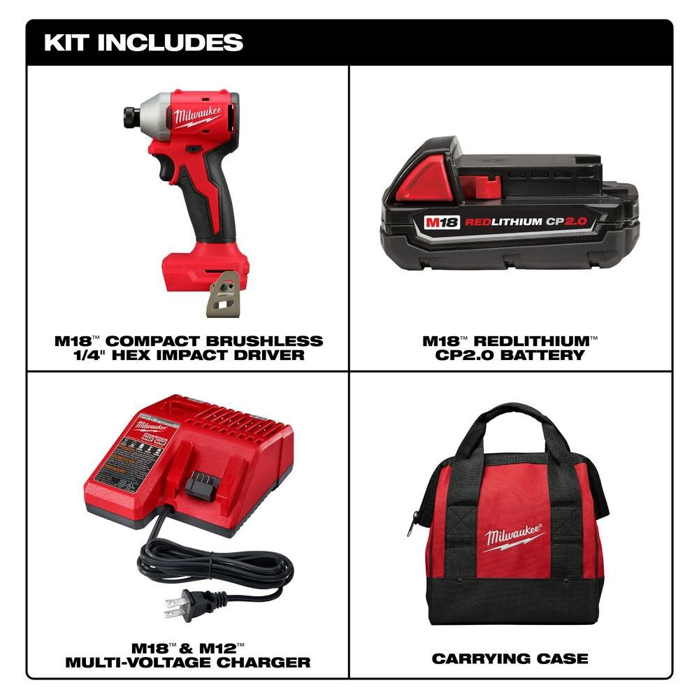 Milwaukee M18 Compact 1/4 Inch Hex Impact Driver Kit, large image number 3